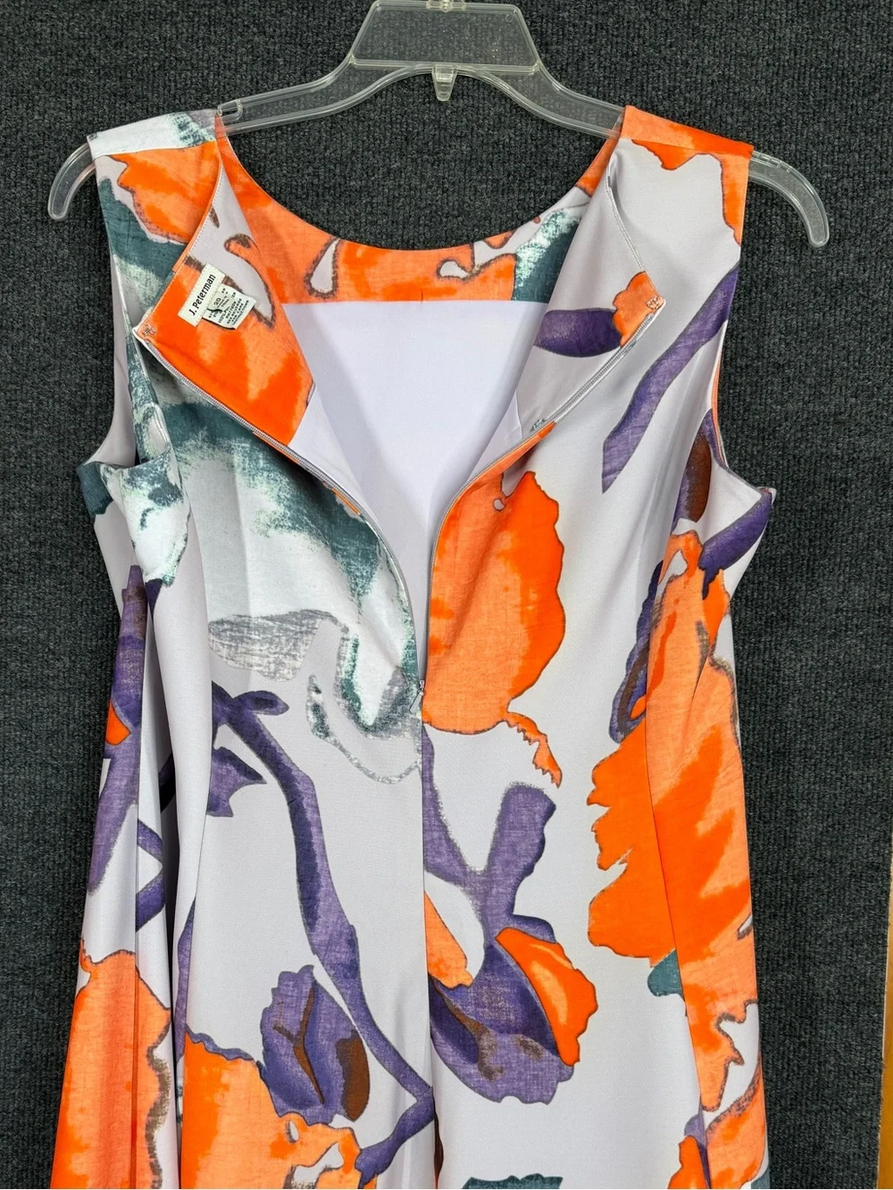 J. Peterman Floral Bloom A-Line Midi Dress Orange Gray Purple Size 20